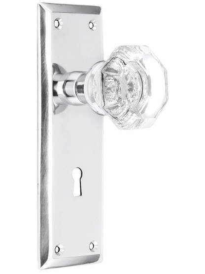 New York Style Mortise Lock Set in Polished Chrome with Waldorf Crystal Door Knobs.